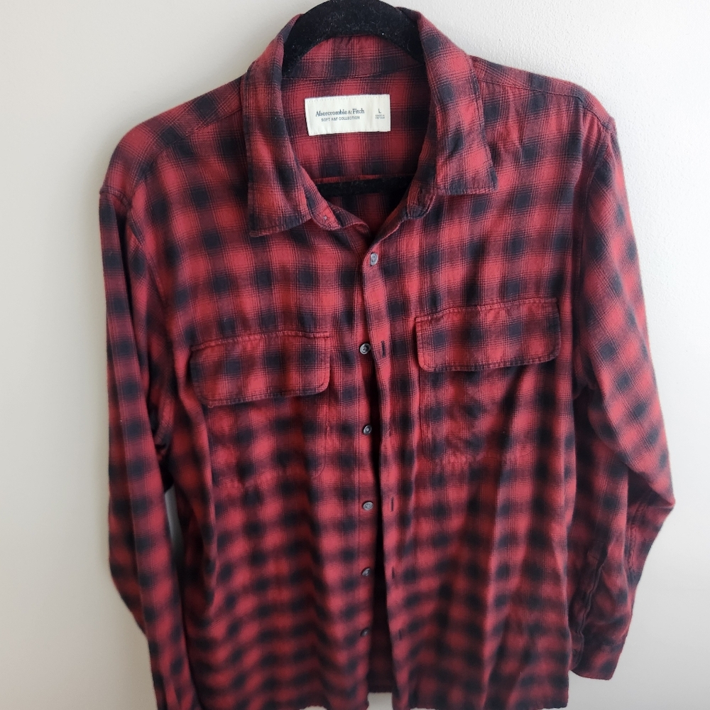 Red and Black Plaid Button-Up Shirt